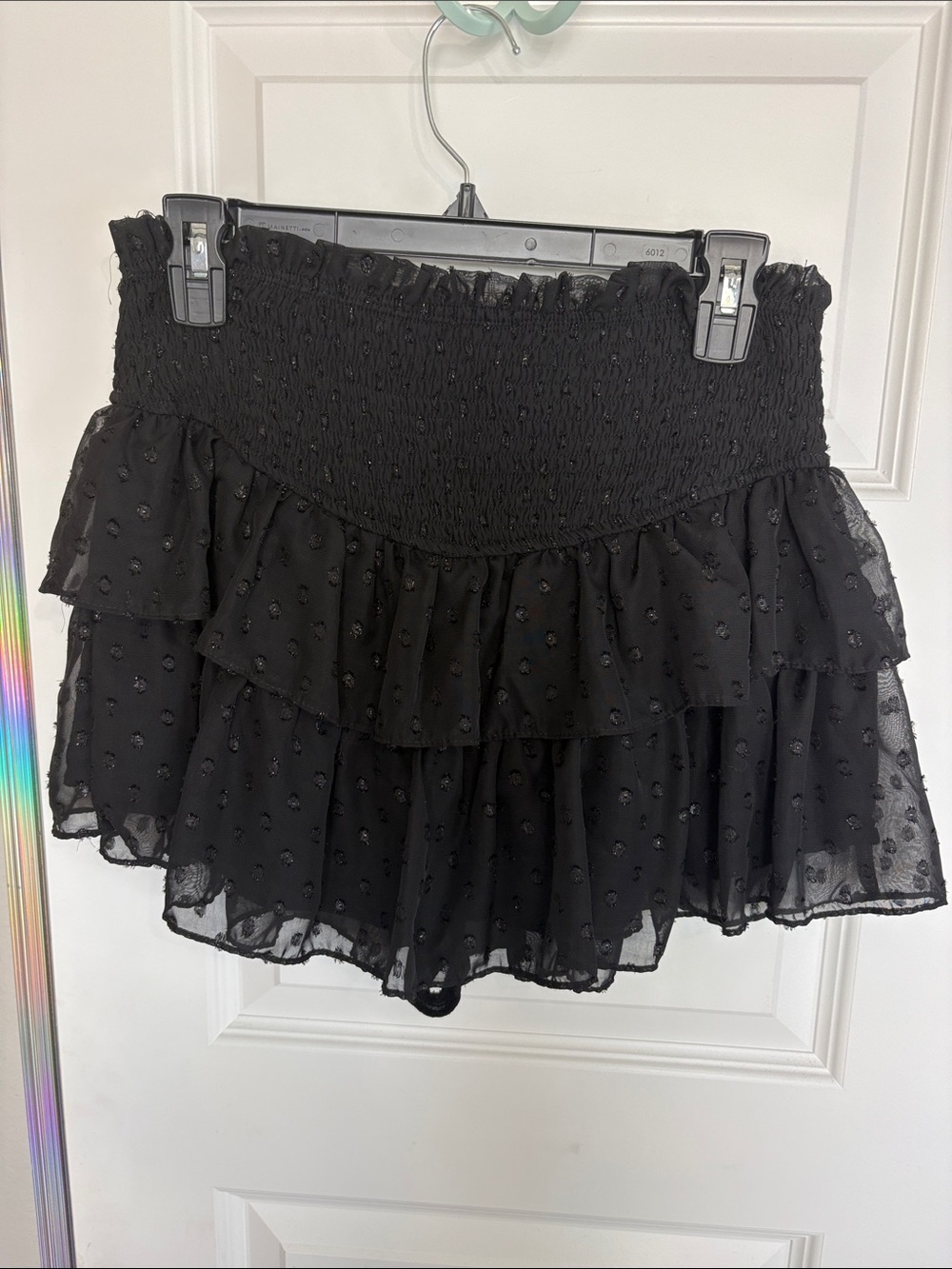 Black Tiered Ruffle Shimmer Mini Skirt